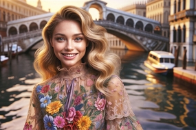 欧洲河道桥建筑美女写真摄影图片